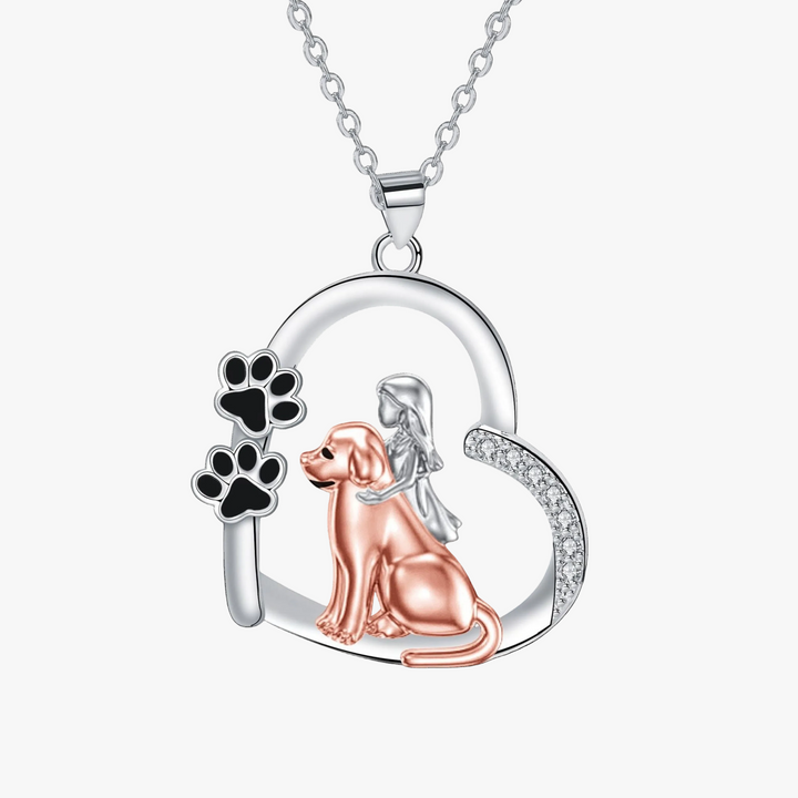 Silver & Rose Gold Necklace with Girl and Dog Motif