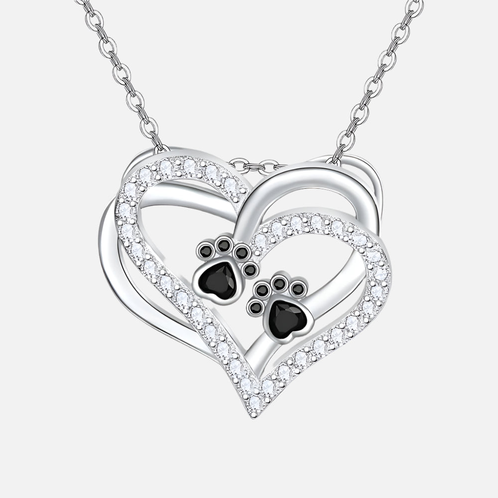 Silver Necklace Méabh with Heart and Paw Prints