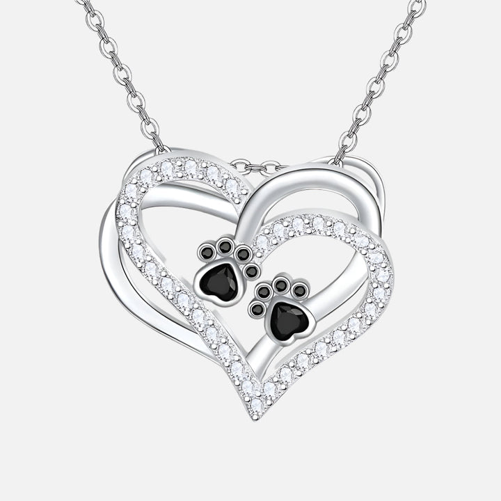 Silver Necklace Méabh with Heart and Paw Prints