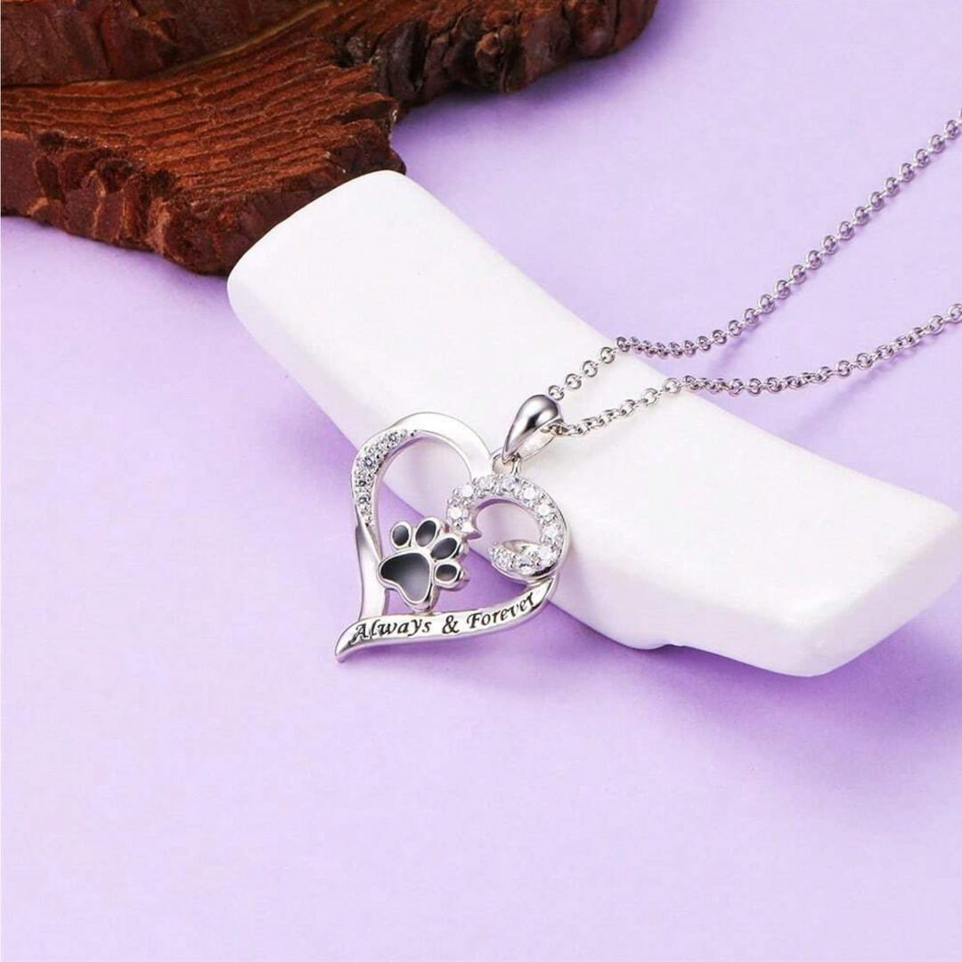 Stainless Steel Necklace Caitlín with Paw Print Heart