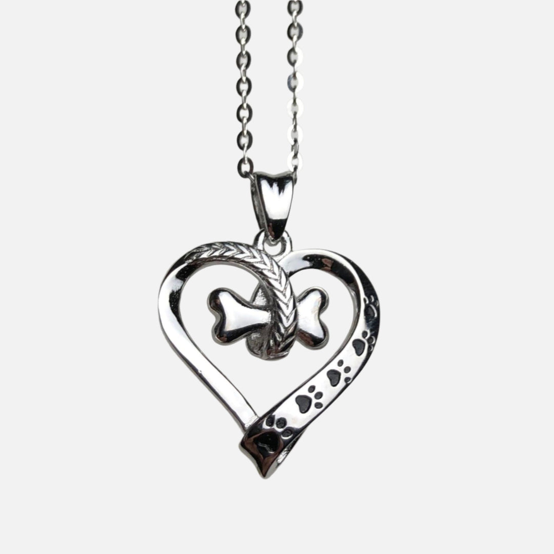 Sterling Silver Necklace Eabha with Paw Prints and Bone