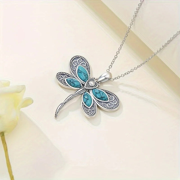 Silver Necklace Cara with Turquoise Dragonfly
