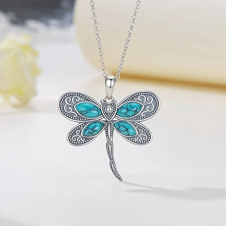 Silver Necklace Deirbhile with Turquoise Dragonfly