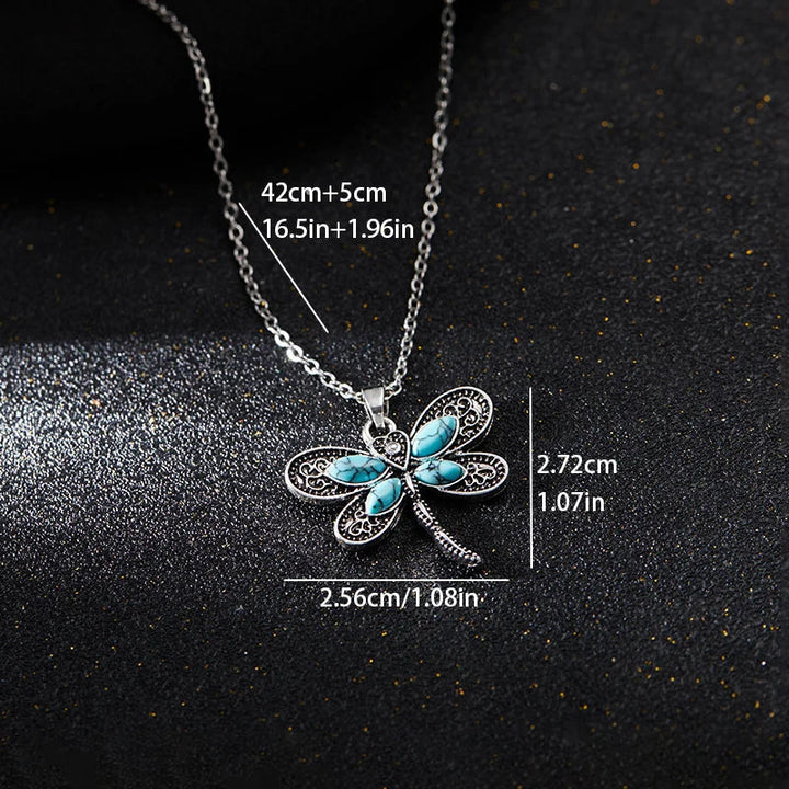 Silver Necklace Deirbhile with Turquoise Dragonfly