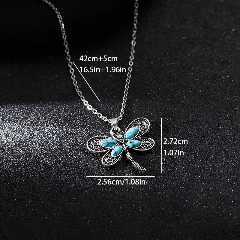 Silver Necklace Cara with Turquoise Dragonfly