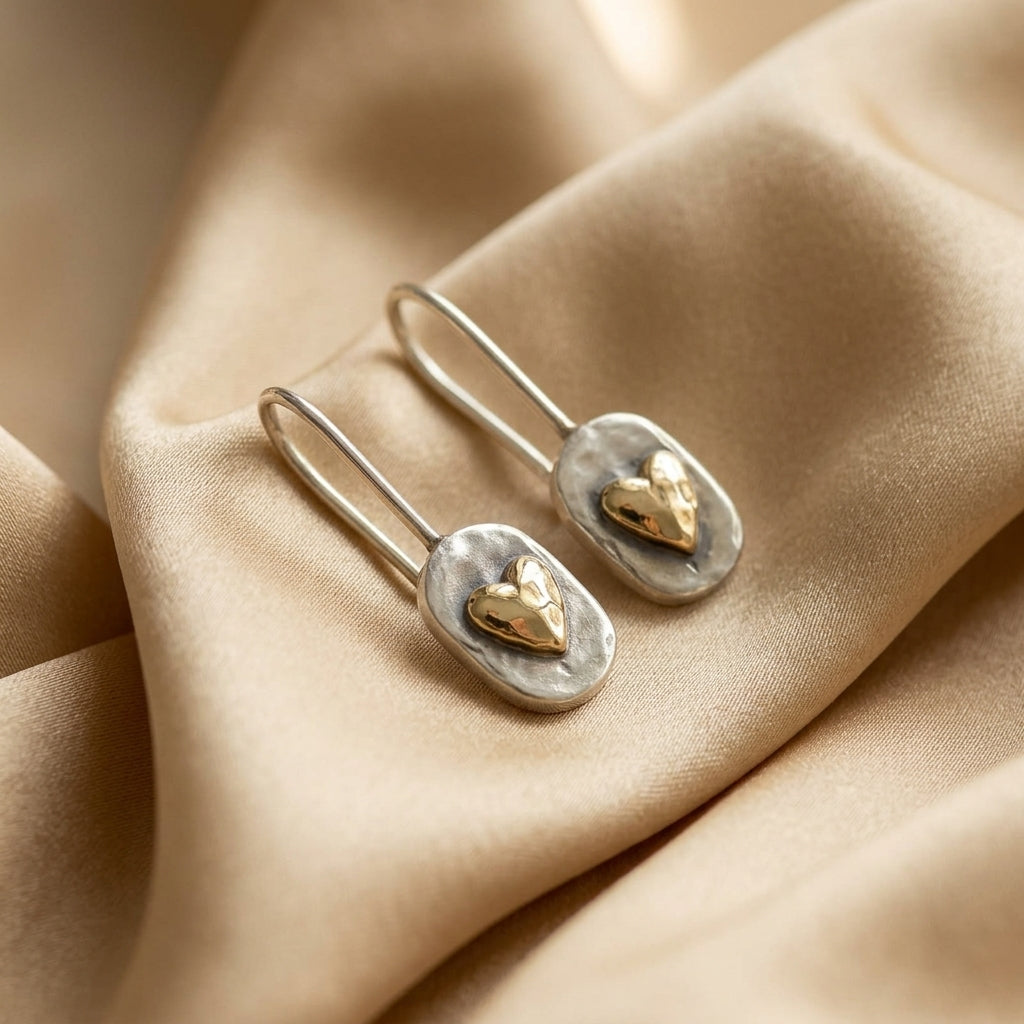 Gold & Silver Drop Earrings Maeve with Heart Motif