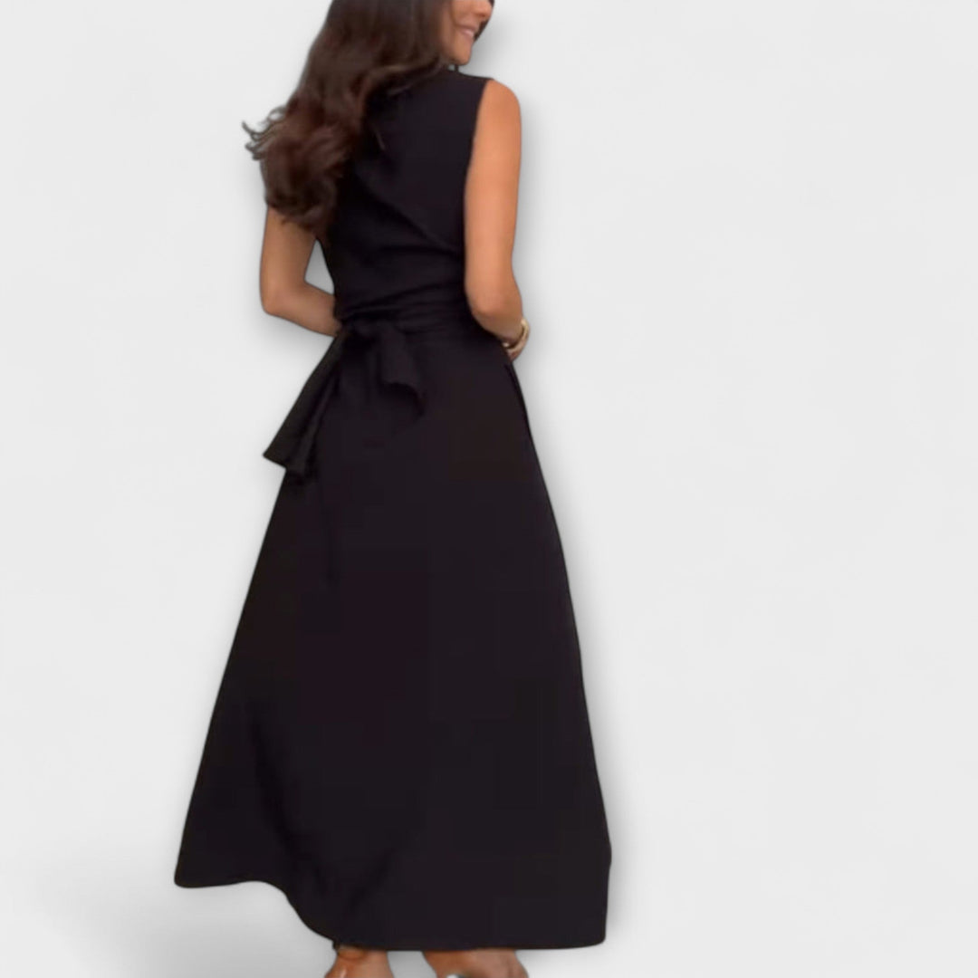 Mira - Dunkelblaues Midikleid mit Bindedetail