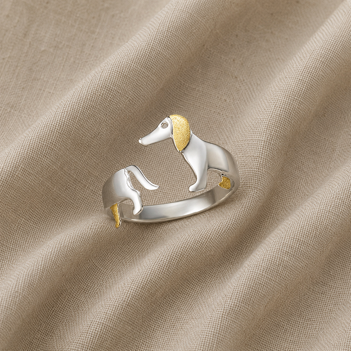 Sterling Silver Adjustable Ring with Dachshund Motif