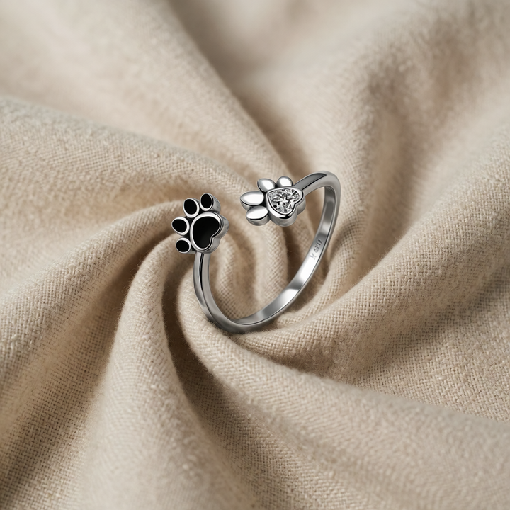 Sterling Silver Adjustable Ring with Paw Print Motif