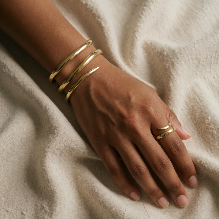 Gold Bangle and Ring Set Galway with Snake Design