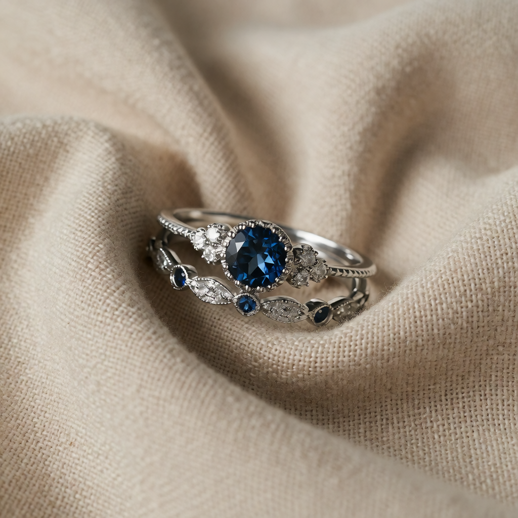 White Gold Ring Set Clíodhna with Sapphire