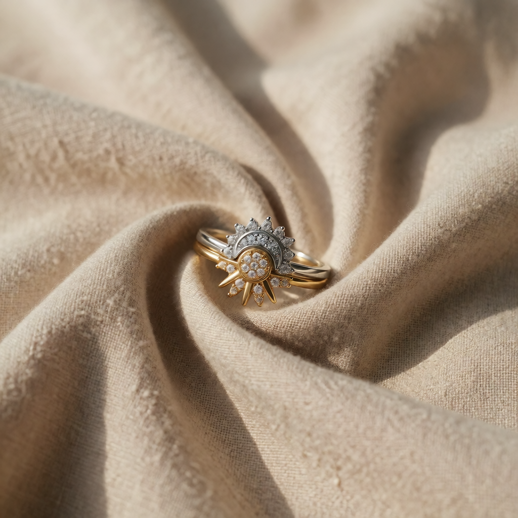 Gold & Silver Ring Set Aoife with Sun & Moon Motif
