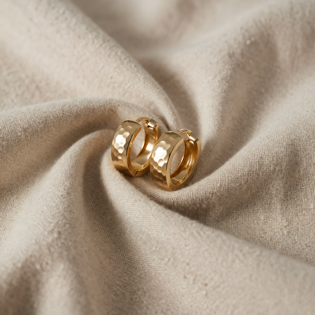 Gold Huggie Earrings Saoirse with Hammered Finish