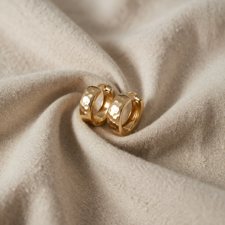 Gold Huggie Earrings Saoirse with Hammered Finish