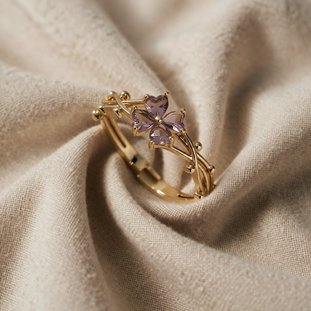 Gold Adjustable Ring Niamh with Amethyst