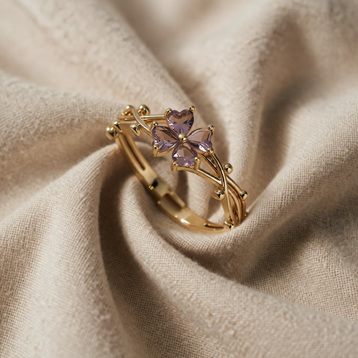 Gold Adjustable Ring Niamh with Amethyst