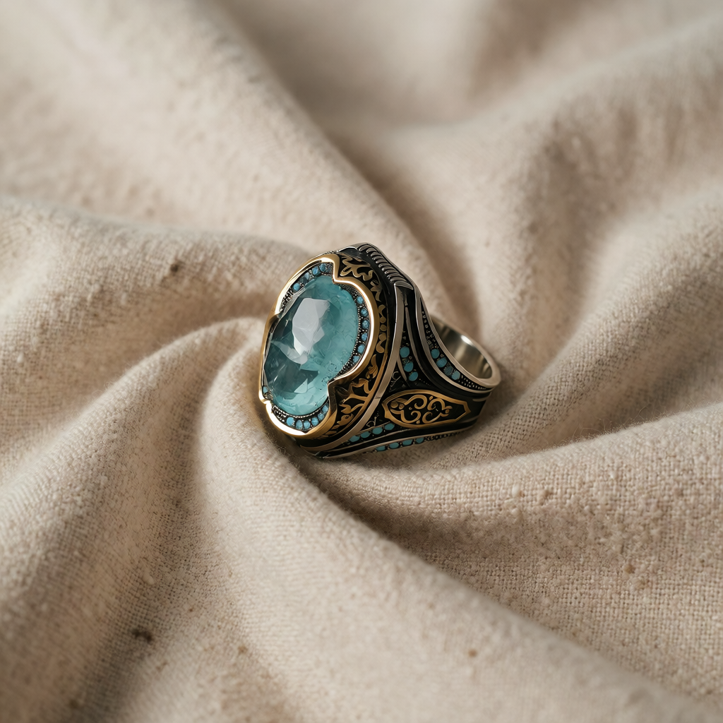 Silver & Gold Ring Clíodhna with Aquamarine