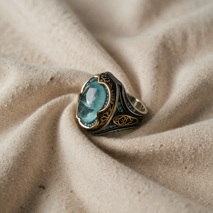 Silver & Gold Ring Clíodhna with Aquamarine