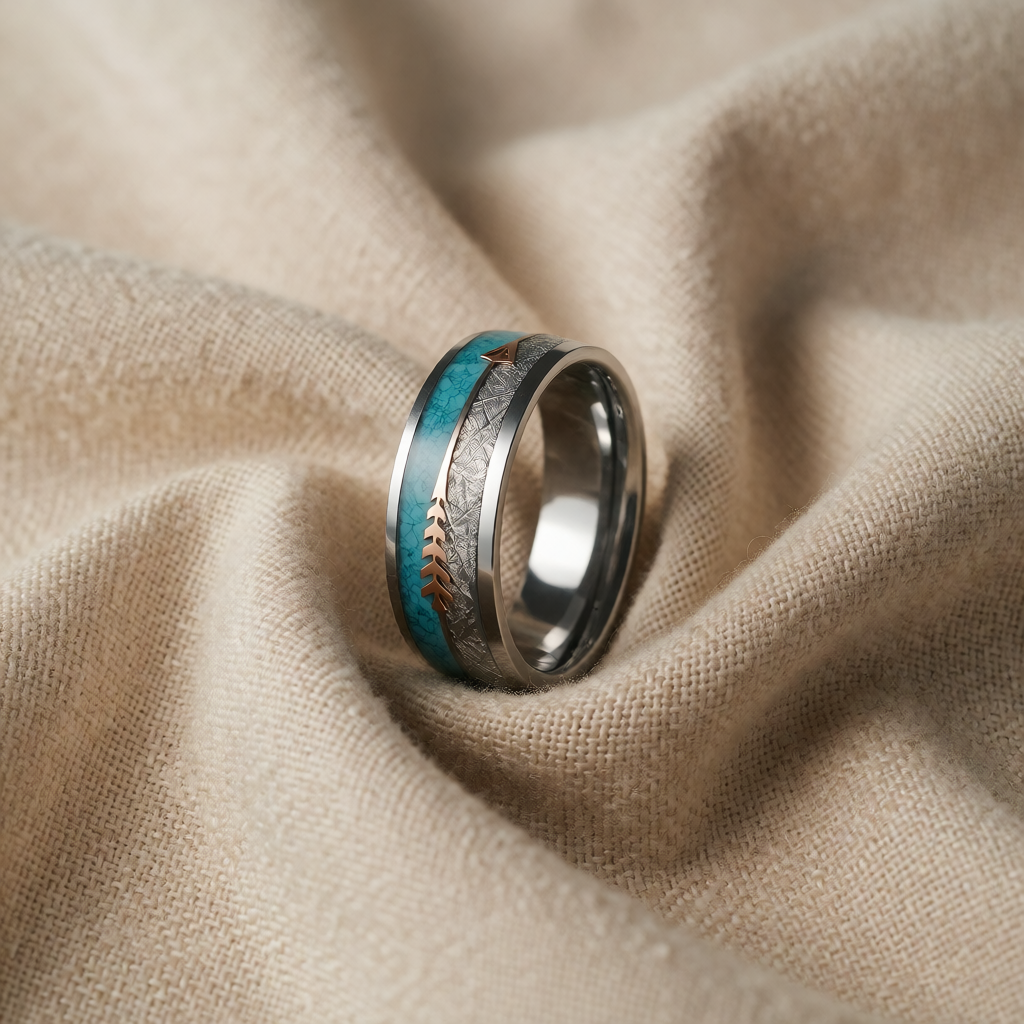 Silver Band Ring Niamh with Turquoise and Arrow Motif