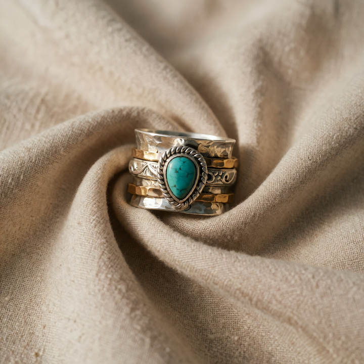 Gold & Silver Ring Set Kinsale with Turquoise