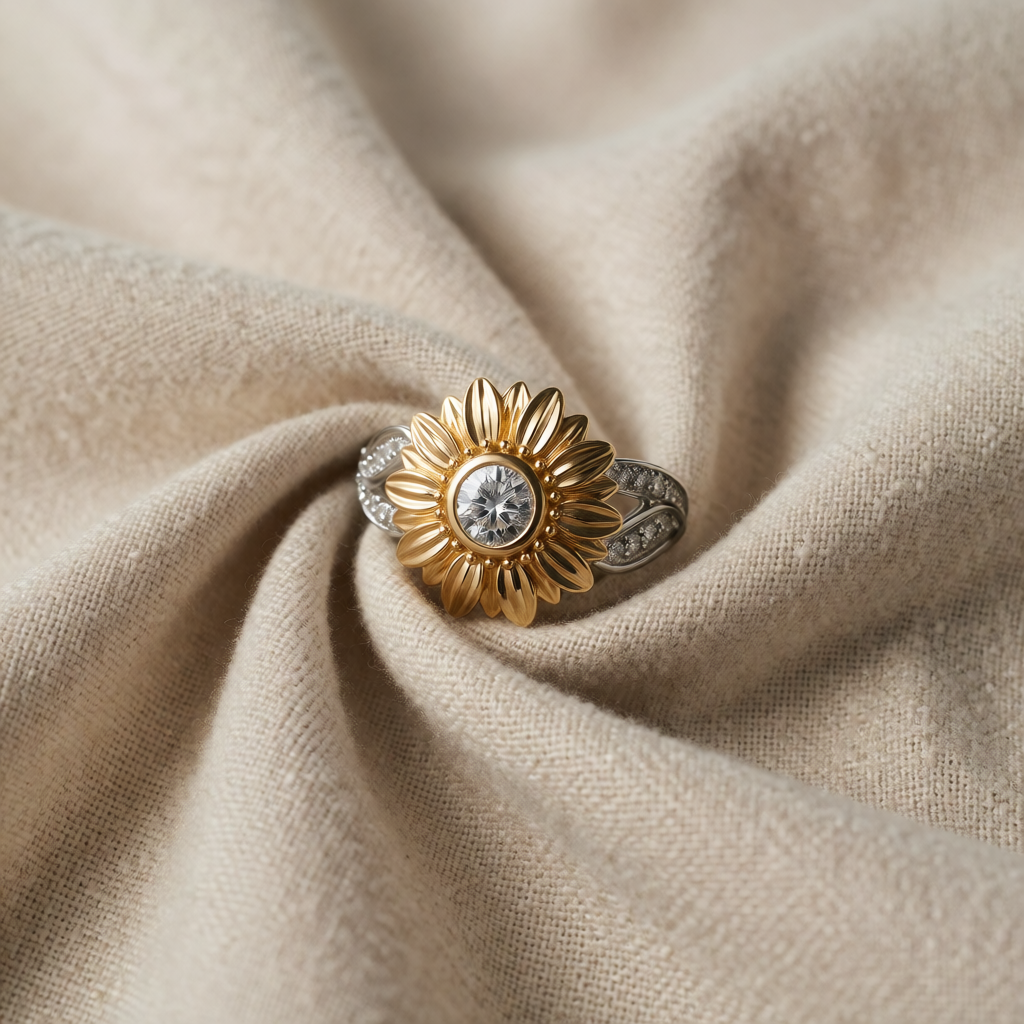 Gold & Silver Ring Méabh with Sunflower