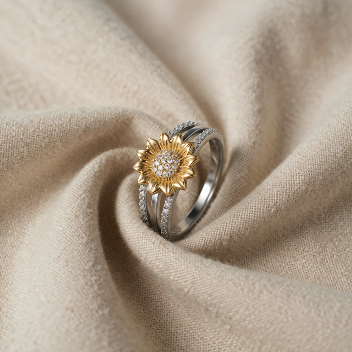 Gold & Silver Ring Áine with Sunflower