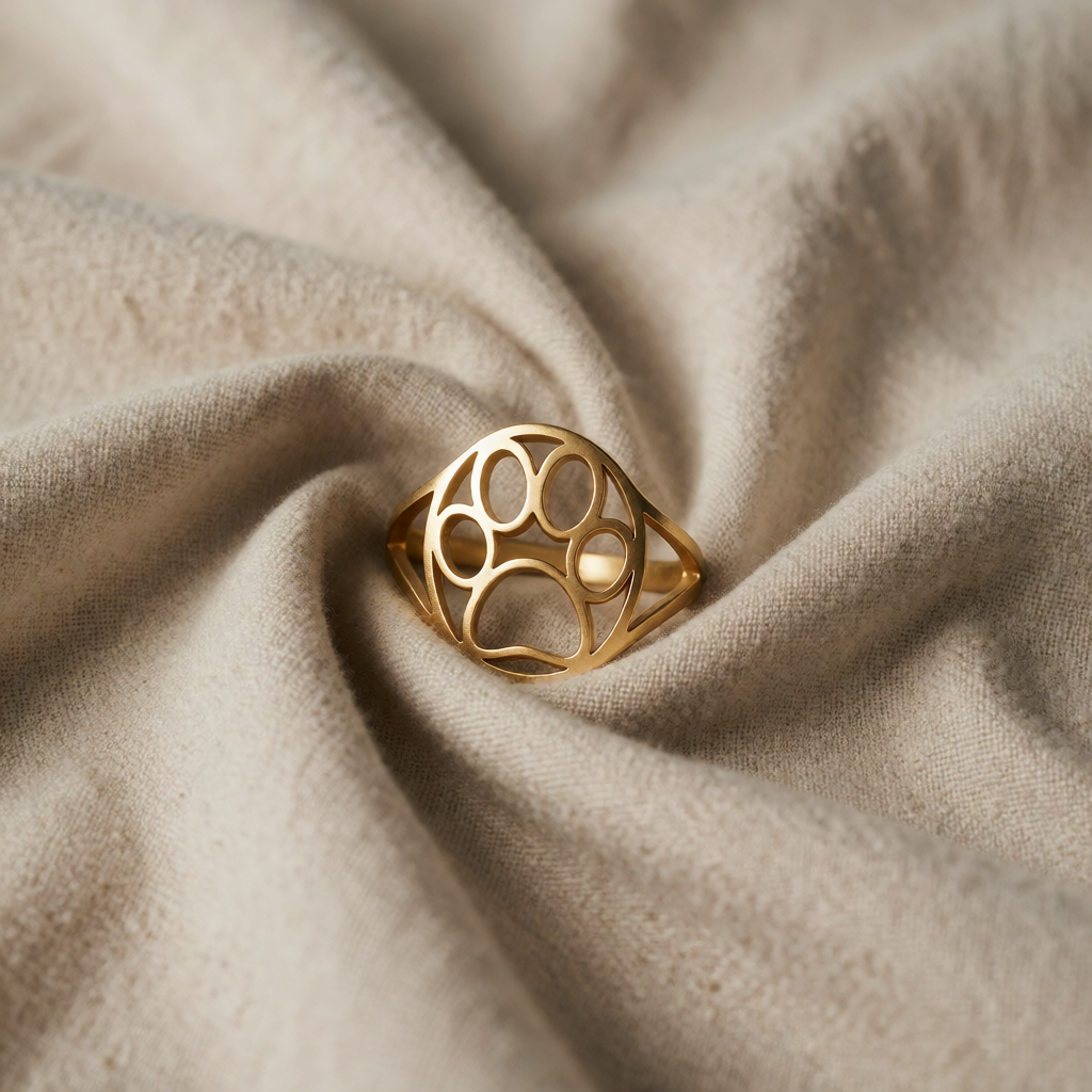 Gold Open Ring Niamh with Paw Print