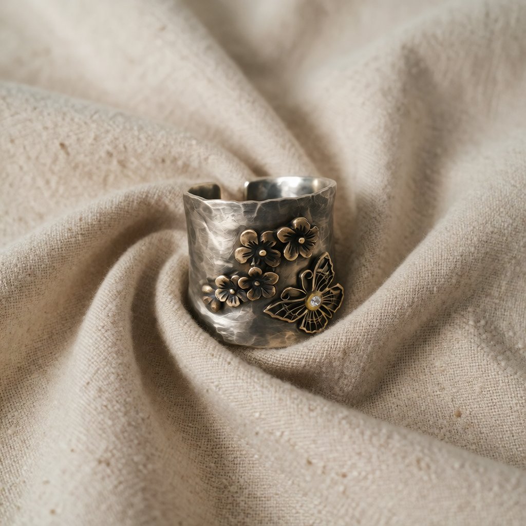 Silver Ring Íde with Butterfly Motif