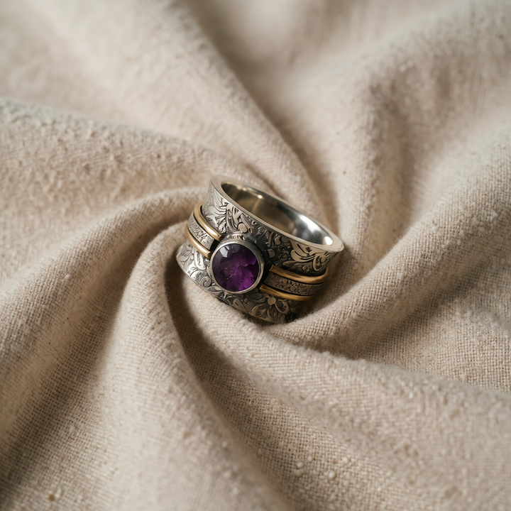Silver & Gold Ring Ciara with Amethyst