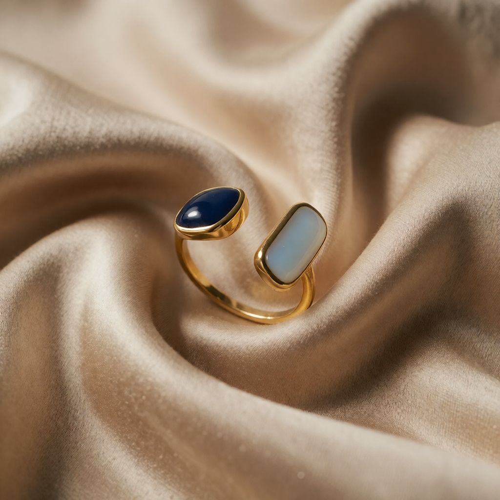 Gold Open Ring Dervla with Lapis and Moonstone