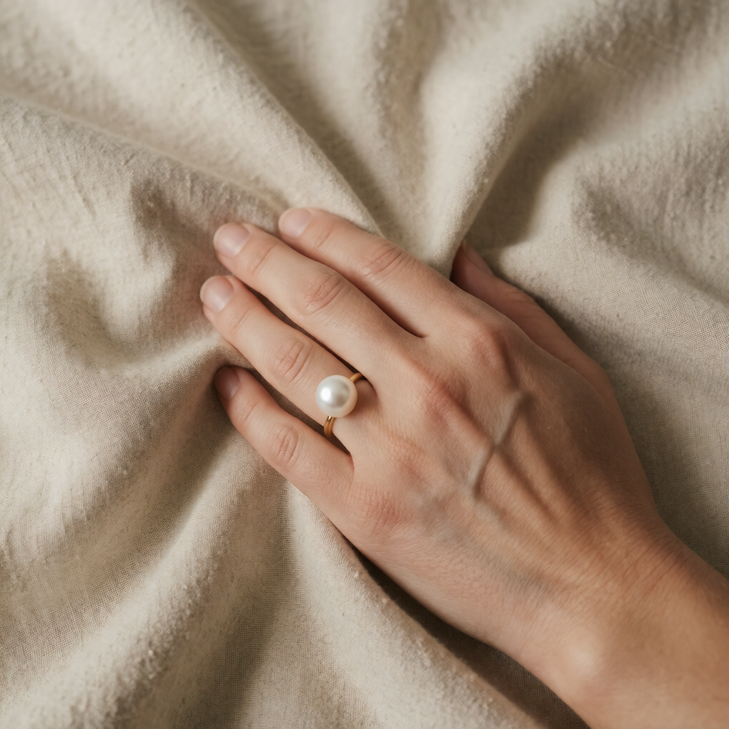 Gold Adjustable Ring Íde with Pearl