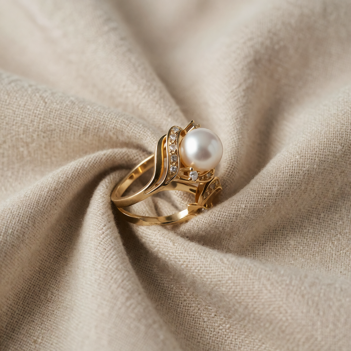 Gold Ring Emer with Pearl
