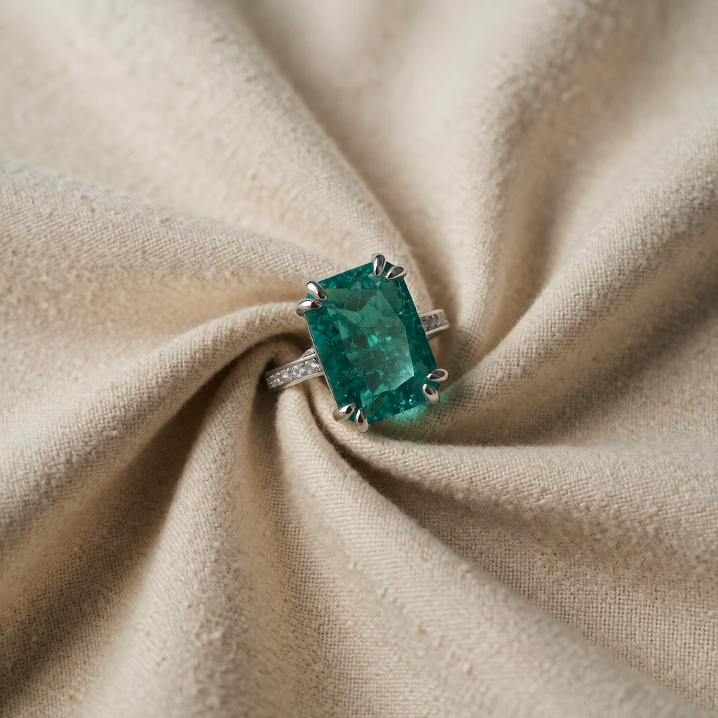 White Gold Ring Laoise with Blue-Green Moissanite
