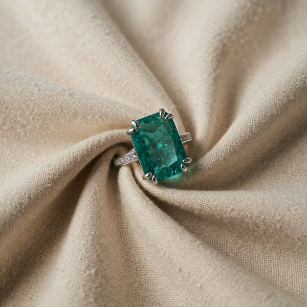 White Gold Ring Laoise with Blue-Green Moissanite