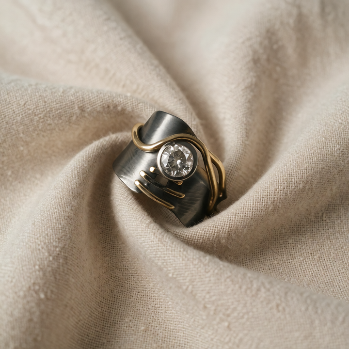 Gold & Silver Ring Aoife with Crystal
