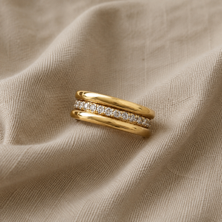 Gold Ring Set Galway with Crystals
