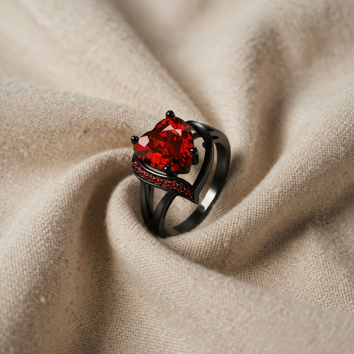Black Gold Ring Aoibhinn with Ruby Heart