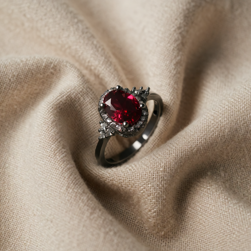 Black Gold Ring Dervla with Ruby