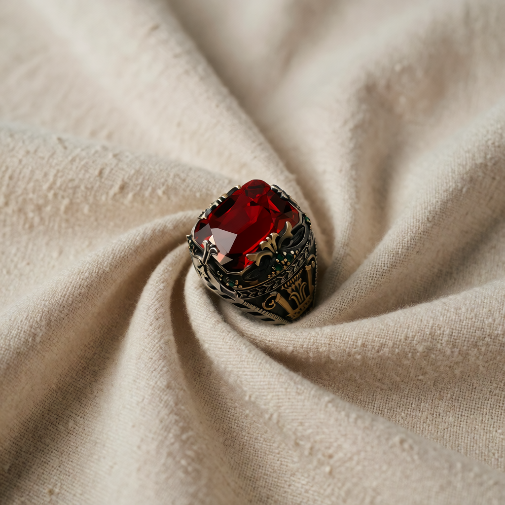 Silver Statement Ring Nuala with Ruby
