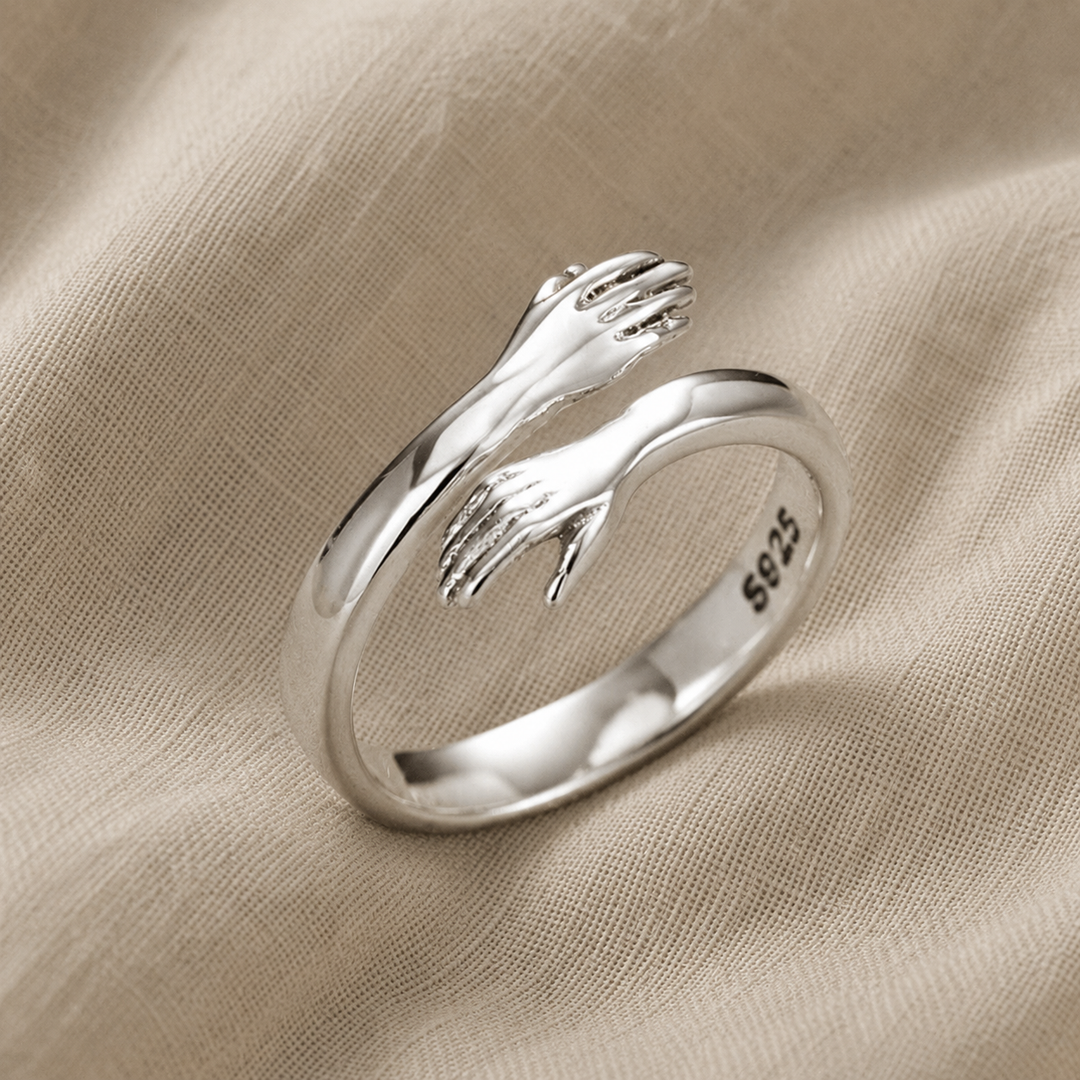 Silver Adjustable Ring Aoife with Embracing Hands Motif