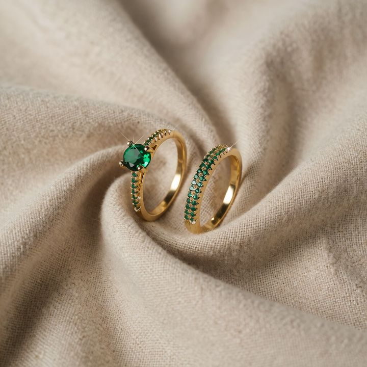 Gold Ring Set Ciara with Emerald