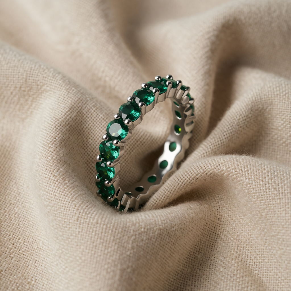 Silver Eternity Ring Gráinne with Emerald