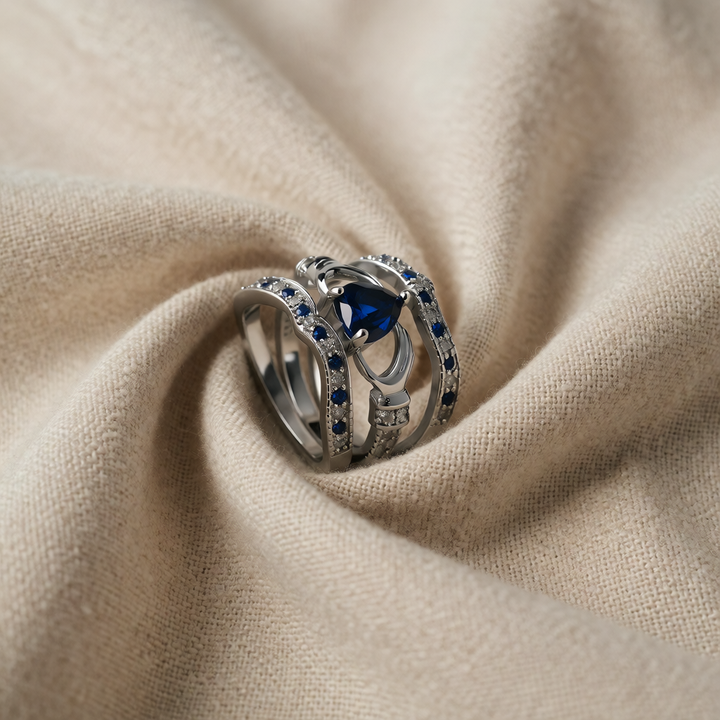 Silver Ring Set Niamh with Sapphire Heart