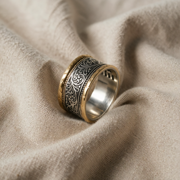 Gold & Silver Band Ring Saoirse with Filigree Motif