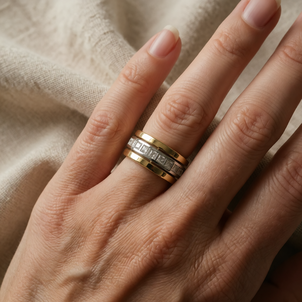 Gold & Silver Band Ring Róisín with Cubic Zirconia
