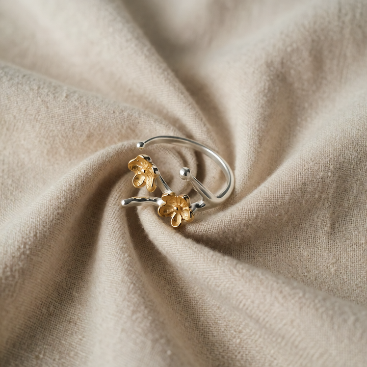Gold & Silver Adjustable Ring Aoife with Floral Motif