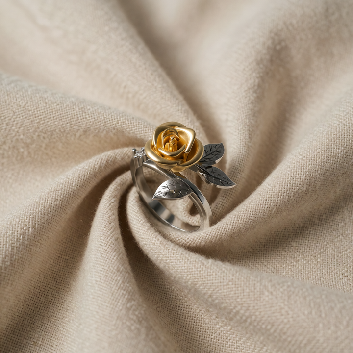 Gold & Silver Ring Róisín with Golden Rose
