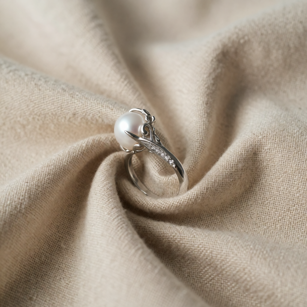 Silver Ring Íde with Freshwater Pearl