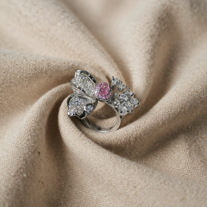 Silver Ring Aisling with Pink Crystal
