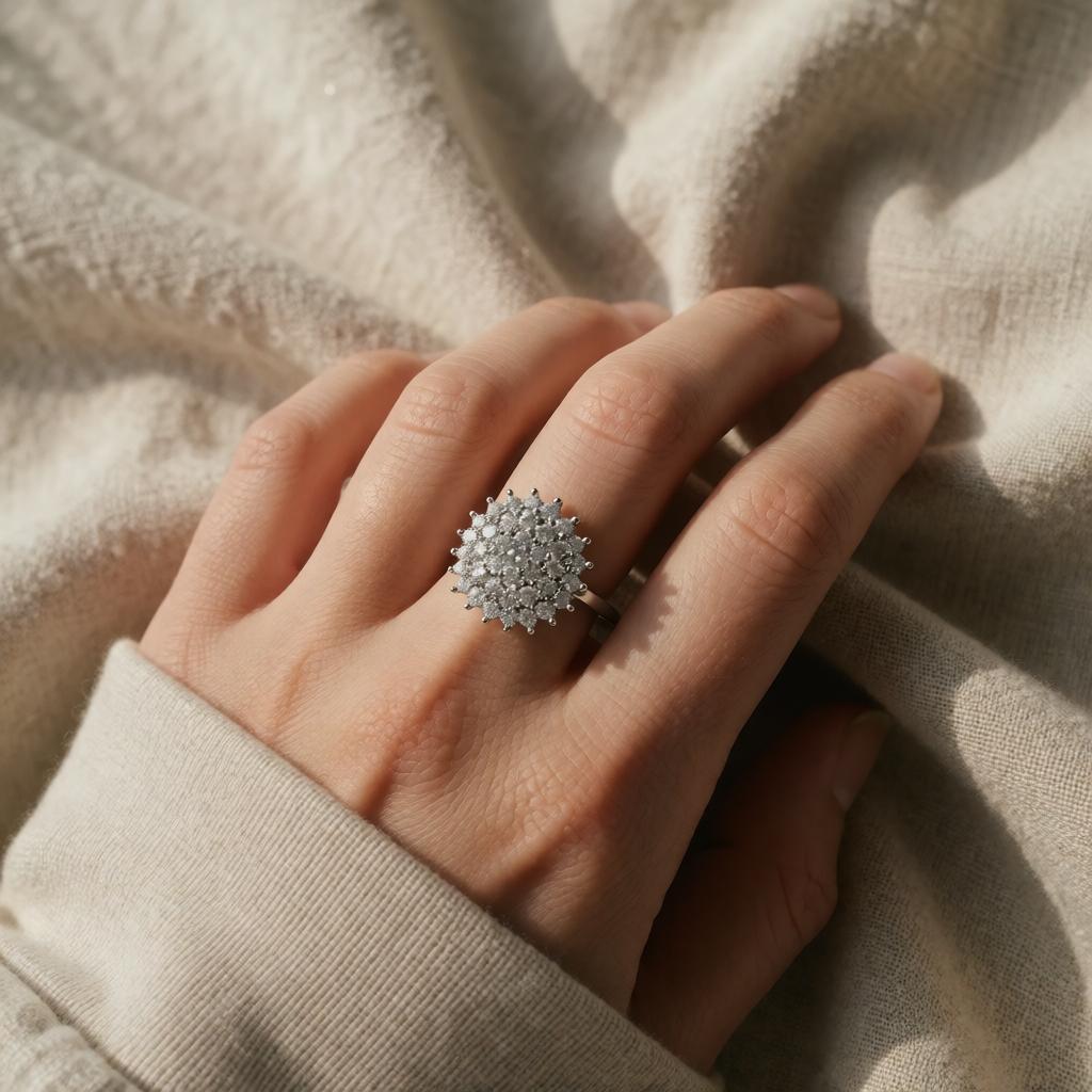 Silver Cluster Ring Gobnait with Crystals